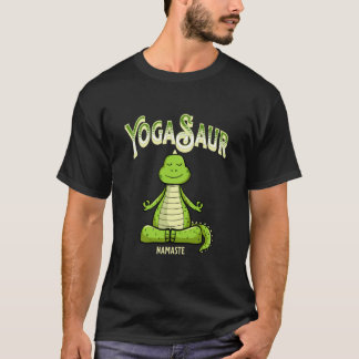 ユガサウルスのナマステ、面白いヨガと恐竜 Tシャツ