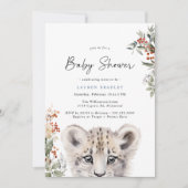 ユキヒョウかわいい子 |かわいい北極冬の赤ちゃんシャワー 招待状 (正面)