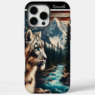 ユキヒョウが渓流を眺める iPhone 16 PRO MAXケース