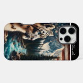 ユキヒョウが見る山の小川 iPhoneケース (裏面横)
