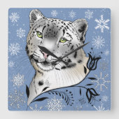 ユキヒョウとスノーフレーク スクエア壁時計 (正面)