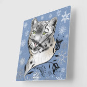 ユキヒョウとスノーフレーク スクエア壁時計 (傾斜)