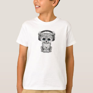 ユキヒョウのカブスかわいいDjの身に着けているヘッドホーン Tシャツ