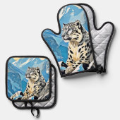 ユキヒョウのデザイン 鍋つかみ&鍋敷きセット (正面/裏面)