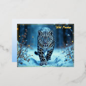 ユキヒョウの威厳のある冬の青い目の捕食者 箔シーズンポストカード (正面/裏面)
