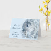 ユキヒョウの水彩画のクリスマス カード (黄色い花)