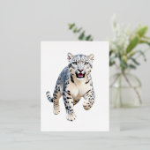 ユキヒョウよくはしゃぐハッピーおもしろいが空中でジャンプ 箔シーズンポストカード (立ち正面)
