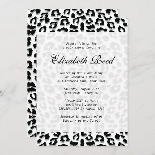 ユキヒョウエレガントがベビーシャワーをプリント 招待状 (正面/裏面)
