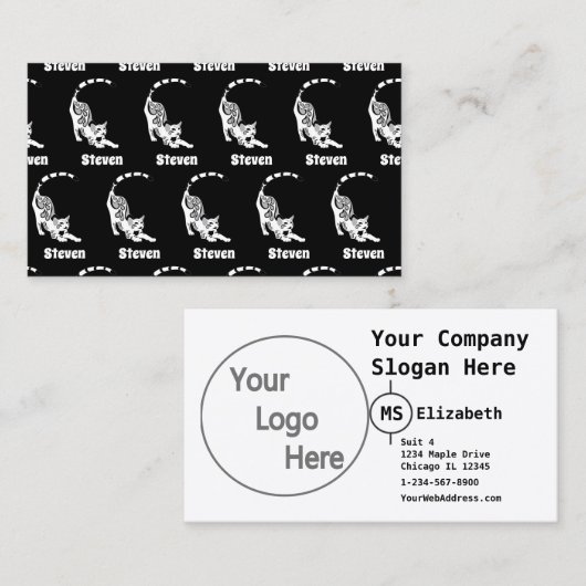 ユキヒョウペイズリーベンガルキャットヨガストレッチ 名刺 (正面/裏面)