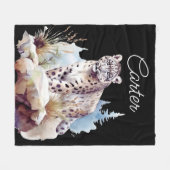 ユキヒョウ冬山パーソナライズされた フリースブランケット (正面(横))