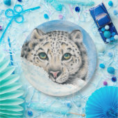 ユキヒョウ水彩画 ペーパープレート (パーティー)