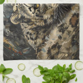 ユキヒョウ油絵 キッチンタオル (折り畳み)