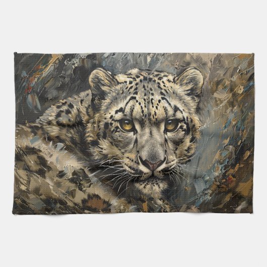 ユキヒョウ油絵 キッチンタオル (横)