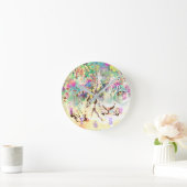 ユキヒョウ熱帯花ハワイアン動物 ラウンド壁時計 (ホーム)