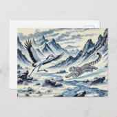 ユキヒョウ狩りクレーンイ中国のンク絵を描ズ ポストカード (正面/裏面)