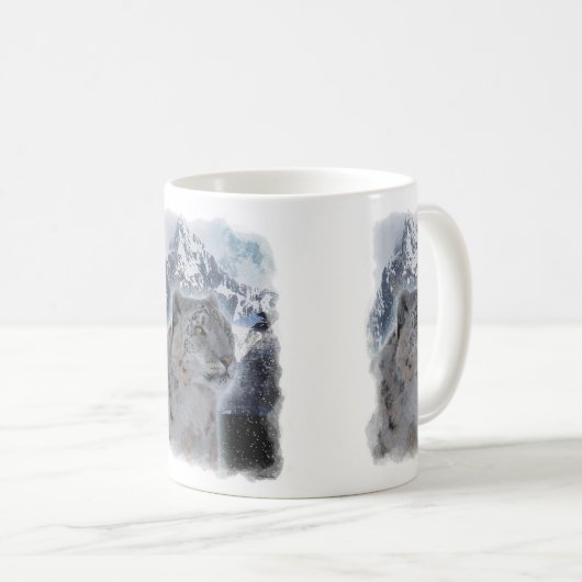 ユキヒョウ絶滅危惧種大きな猫 コーヒーマグカップ (正面右)