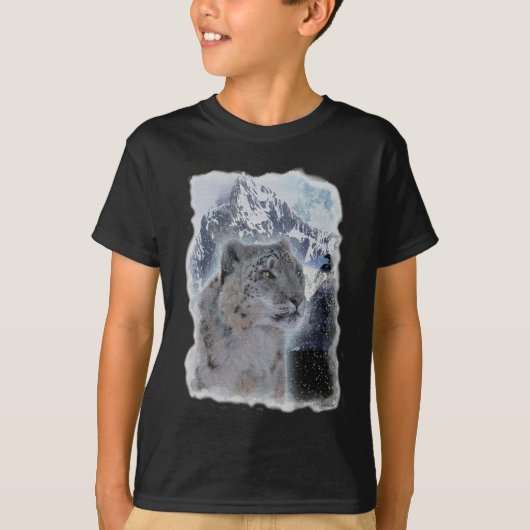 ユキヒョウ絶滅危惧種大きな猫 Tシャツ (正面)