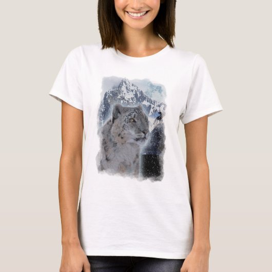 ユキヒョウ絶滅危惧種大きな猫 Tシャツ (正面)