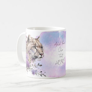 ユキヒョウ野生猫フローラ水彩 コーヒーマグカップ