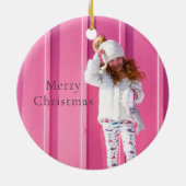 ユキヒョウ雪のグローブライトブルーホリデーフォト セラミックオーナメント (裏面)