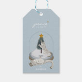 ユキヒョウ雪グローブライトブルーホリデー ギフトタグ (正面)