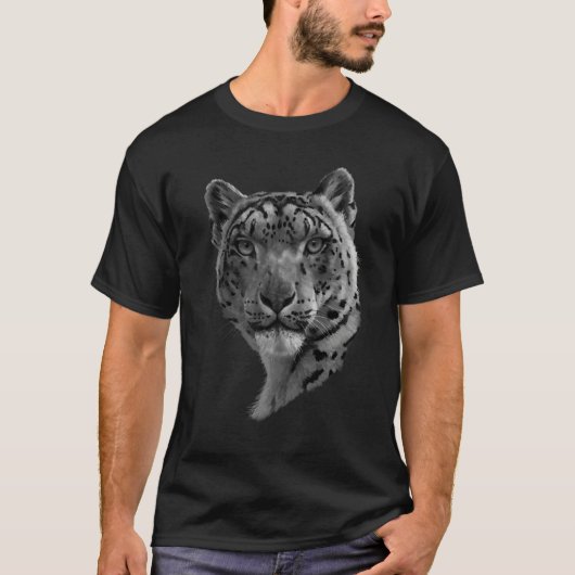 ユキヒョウ雪ヒョウ黒と白B Tシャツ (正面)