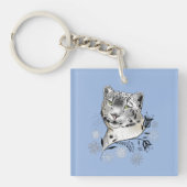 ユキヒョウ雪片ブルーフラワー キーホルダー (正面)