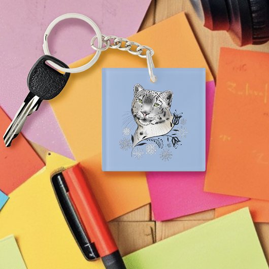 ユキヒョウ雪片ブルーフラワー キーホルダー