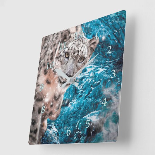 ユキヒョウ雲散歩士 スクエア壁時計 (傾斜)