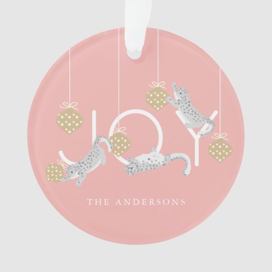 ユキヒョウ&ジョーピンククリスマスフォトオーナメント オーナメント (正面)