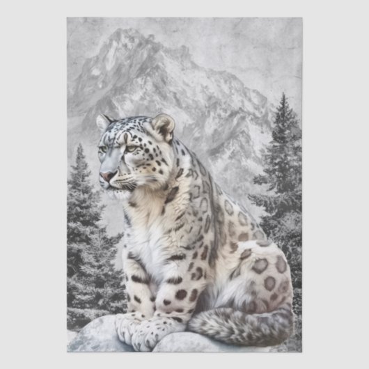 ユキヒョウ 野生の猫 水彩画 薄葉紙 (正面)