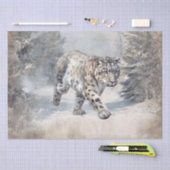 ユキヒョウ 野生ネコ 水彩画 薄葉紙 (クラフト)