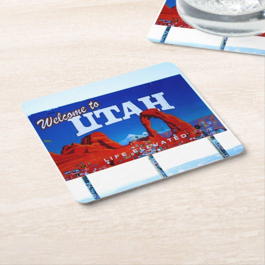 ユタサインへようこそ スクエアペーパーコースター (アングル)