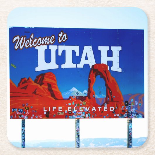 ユタサインへようこそ スクエアペーパーコースター (正面)