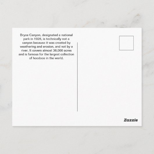 ユタブライスキャニオン国立公園 ポストカード (裏面)