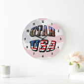 ユタ写真と米国国旗の文字 ラージ壁時計 (ホーム)