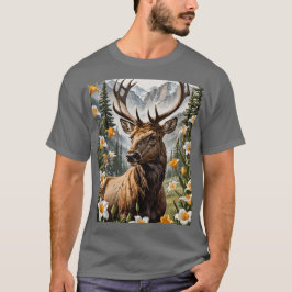 ユタ州のワセリンマムシグサの花に囲まれたマウンテンエルク Tシャツ
