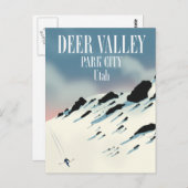 ユタ州の公園都市、鹿の谷、スキーのポスター ポストカード (正面/裏面)