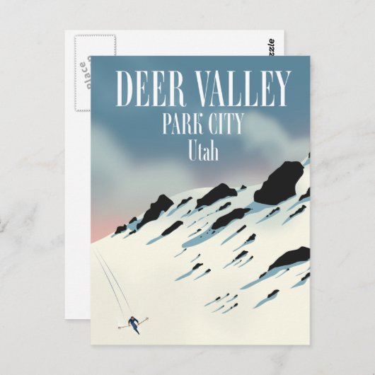 ユタ州の公園都市、鹿の谷、スキーのポスター ポストカード (正面/裏面)