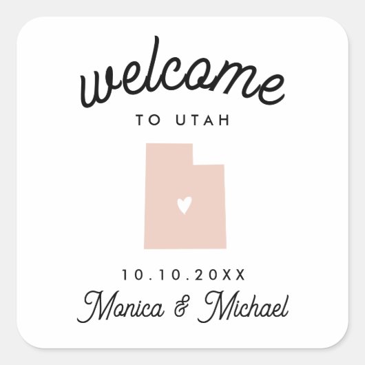 ユタ州の目的地の結婚式の任意の色 スクエアシール (正面)