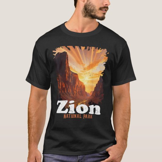 ユタ州キャンプ Zion+National+Park アメリカのトレイルを探索 Tシャツ (正面)