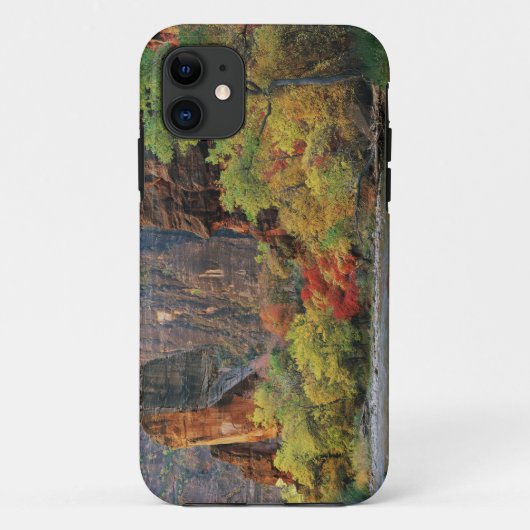 ユタ州ザイオン国立公園のナローズトレイル入口近くのヴァージン川沿いの紅葉 Case-Mate iPhoneケース (裏面)