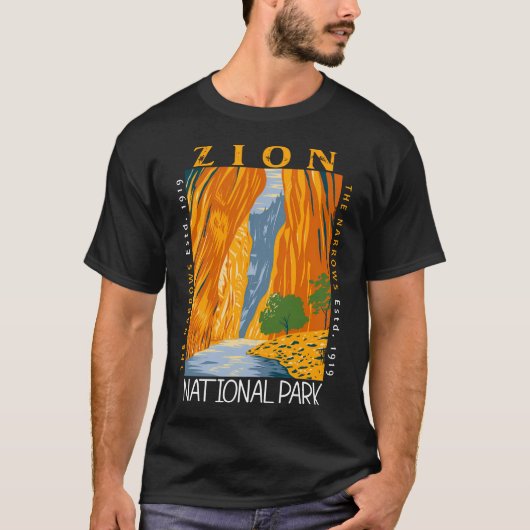 ユタ州ザイオン国立公園 ヴィンテージ ザ・ナローズ Tシャツ (正面)