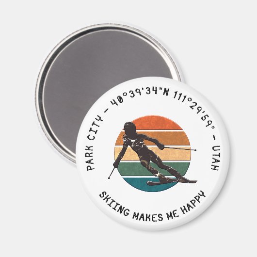 ユタ州スキーパークシティ – ウィメンスキーヤー，ブラック文字 マグネット (正面/裏面)