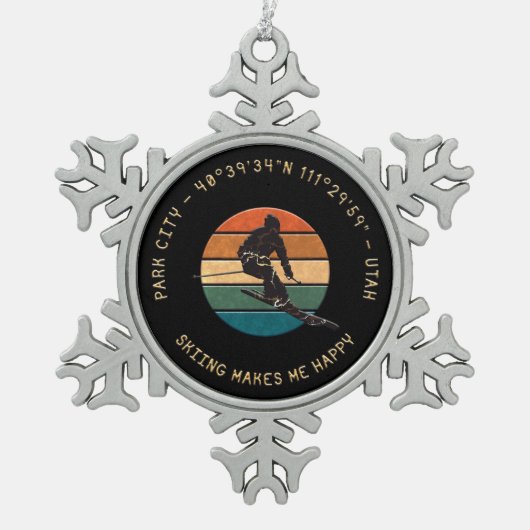 ユタ州スキーパークシティ – マンスキーヤーゴールデン文字 スノーフレークピューターオーナメント (正面)