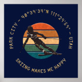 ユタ州スキーパークシティ – 女性スキーヤー，ゴールデン文字 ポスター (正面)