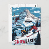 ユタ州スノーベイスンでのスキーの冒険 ポストカード (正面/裏面)