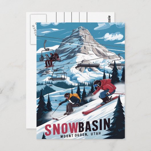 ユタ州スノーベイスンでのスキーの冒険 ポストカード (正面/裏面)
