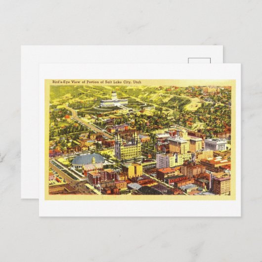 ユタ州ソルトレイクシティの鳥瞰図，ヴィンテージ ポストカード (正面/裏面)