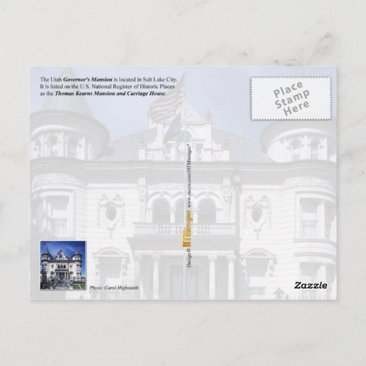 ユタ州ソルトレイクシティ知事の邸宅 ポストカード (裏面)